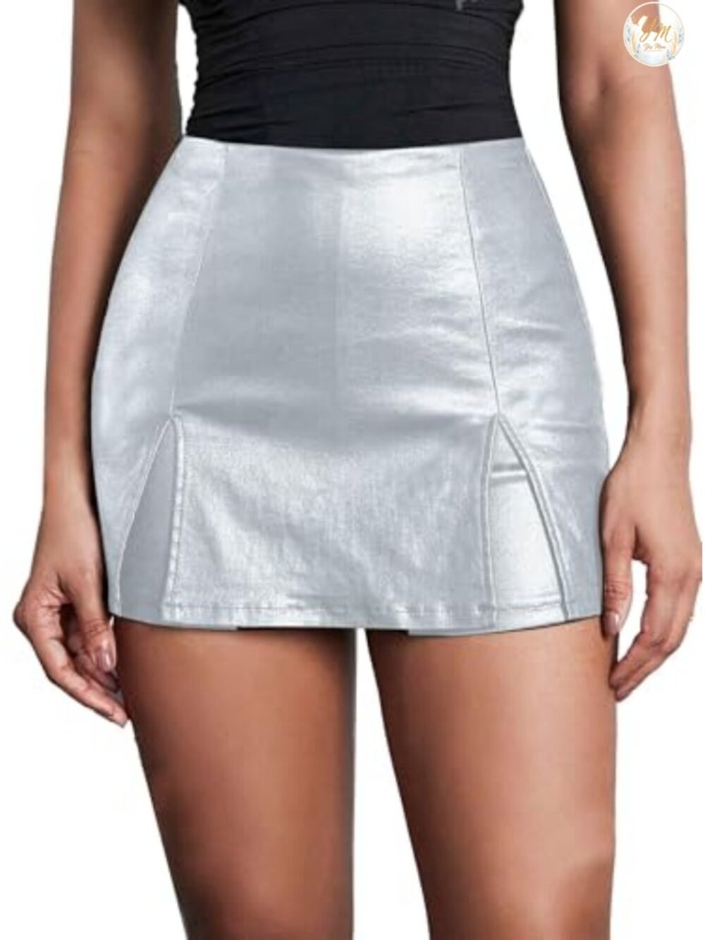 Faux Leather High Rise Bodycon Mini Skort with Slit